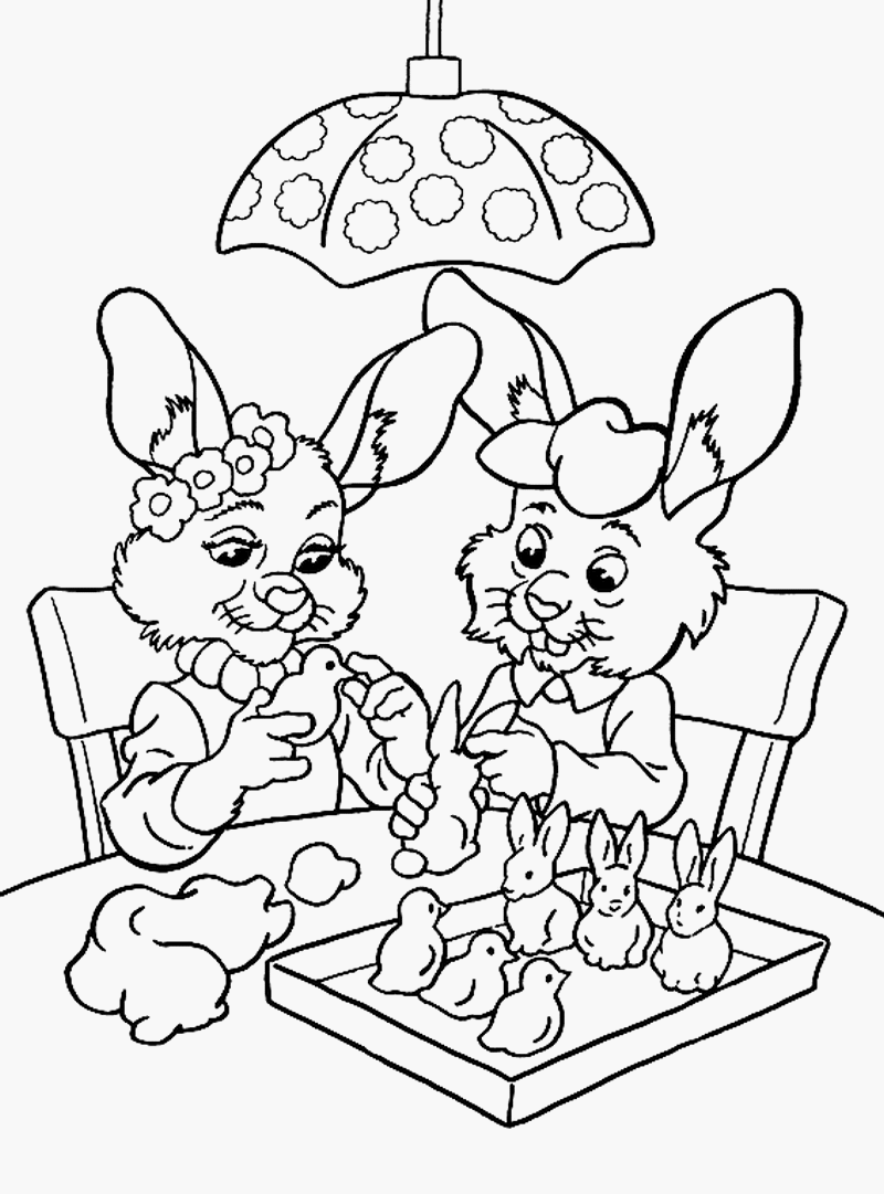coloriage lapins fabriquant des chocolat de paques